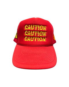 ”CAUTION” ⚠️ RED TRUCKER HAT