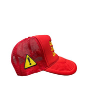 Load image into Gallery viewer, ”CAUTION” ⚠️ RED TRUCKER HAT
